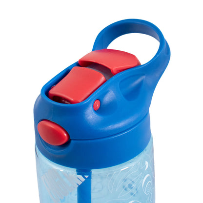 CLOSE UP OF LID ON OFFICIALLY LICENSED ENGLAND WATER BOOTTLE WITH KID FRIENDLY PRINT IN BLUE ON A WHITE BACKGROUND
