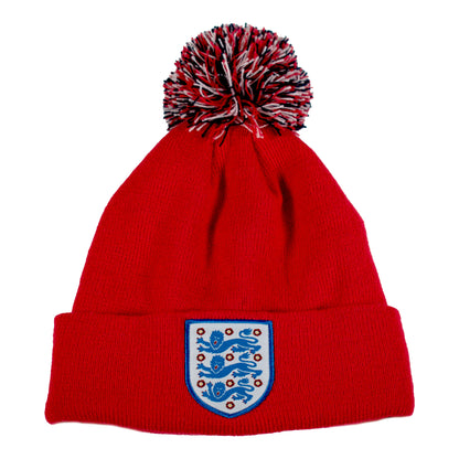 Officially licensed England bobble hat in red with 3 lions crest on a white background