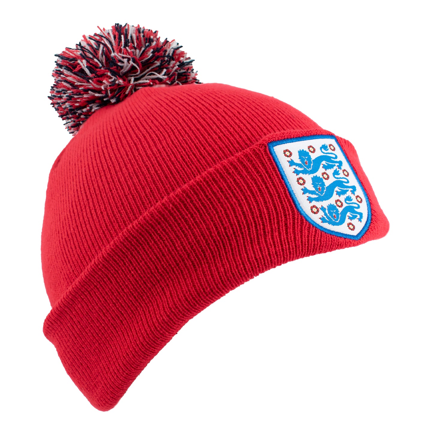 Officially licensed England bobble hat in Blue with 3 lions crest by Hy-Pro Sports on a white background