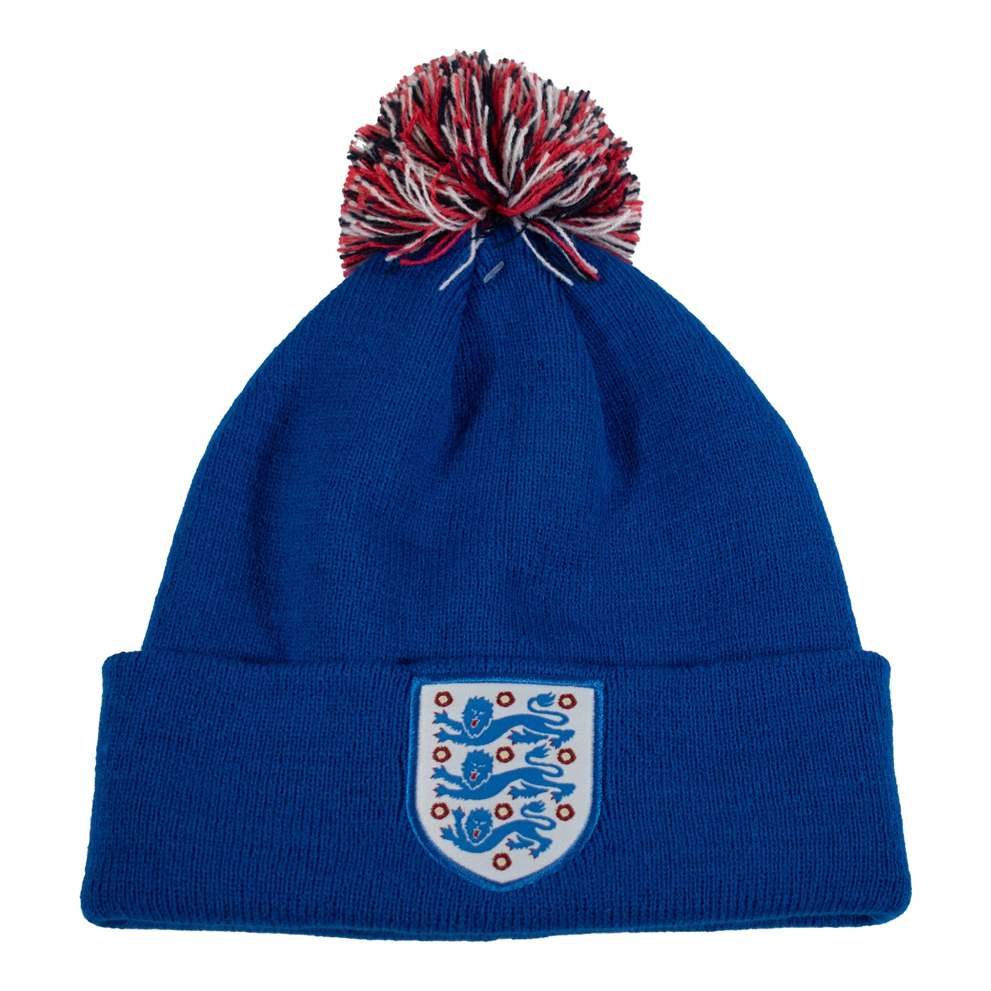 Officially licensed England bobble hat in Blue with 3 lions crest on a white background