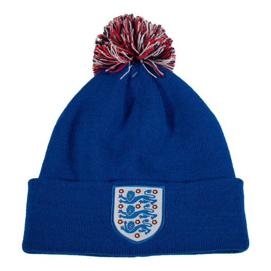 Officially licensed England bobble hat in Blue with 3 lions crest on a white background