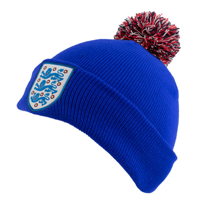 Officially licensed England bobble hat in Blue with 3 lions crest by Hy-Pro Sports on a white background