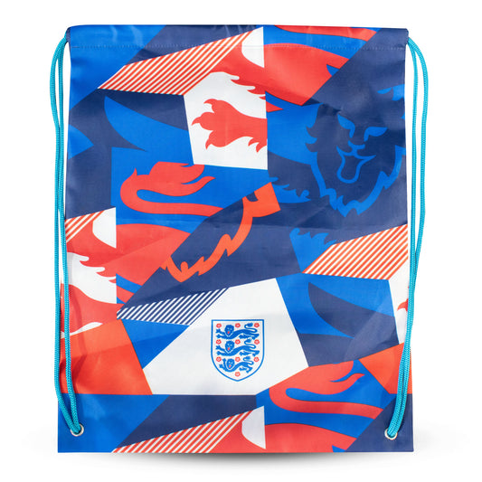 Official England 3 lions gym sack on a white background
