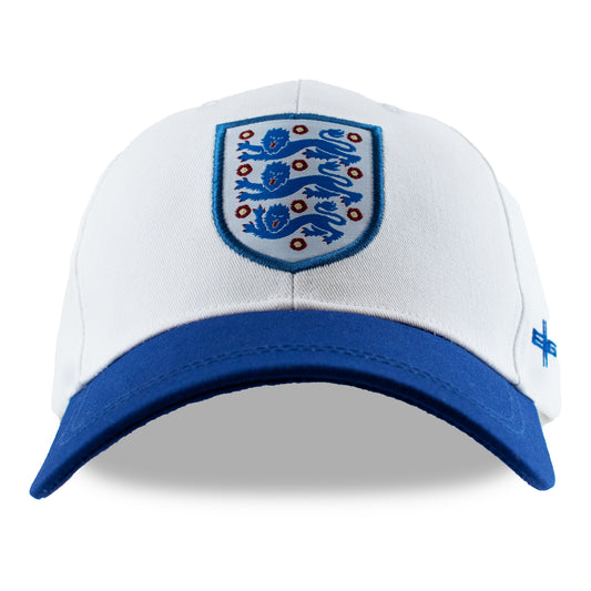 Officially licensed England cap in blue and white on a white background