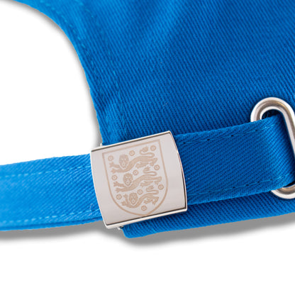 3 lions detail on Officially licensed England cap in blue by Hy-Pro Sports on a white background