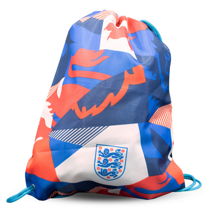 Official England 3 lions gym sack full  on a white background