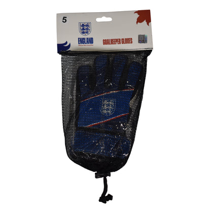 Official England 3 lions goal keeper gloves by Hy-Pro packaged in a black mesh bag with England label   on a white background 