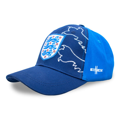 Officially licensed England Cap for kids in blue with 3 lions crest by Hy-pro sports on a white background