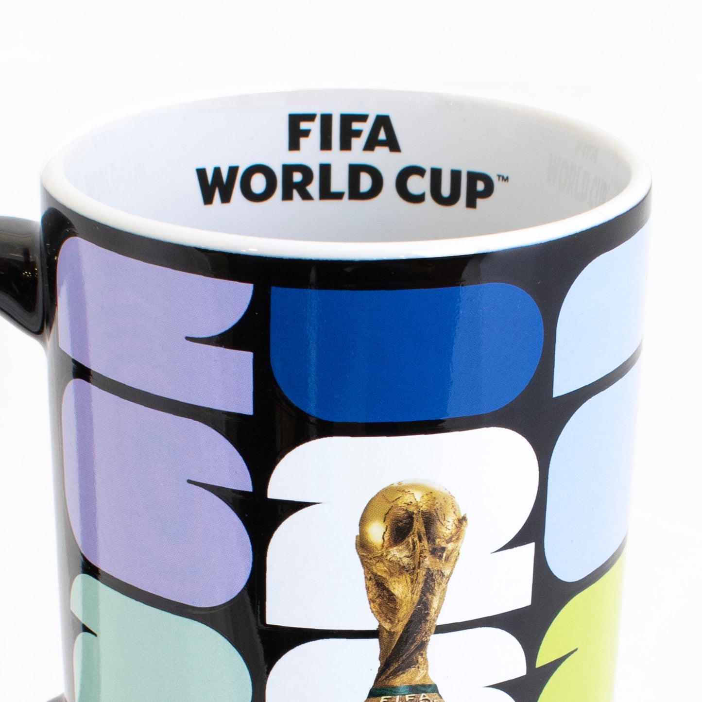 FIFA WORLD CUP 2026 CERAMIC MUG IN BLACK WITH 26 BRANDING BY HY-PRO SPORTS ON A WHITE BACKGROUND