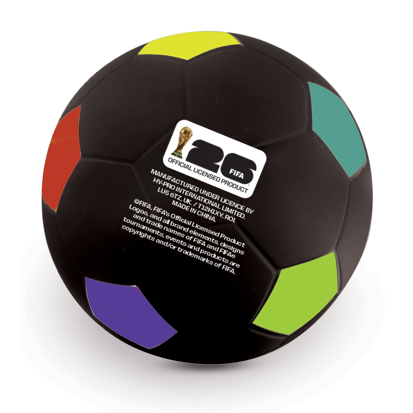 Bottom of Official FIFA World Cup 2026 stress ball by HY-PRO SPORTS in Black on a white background