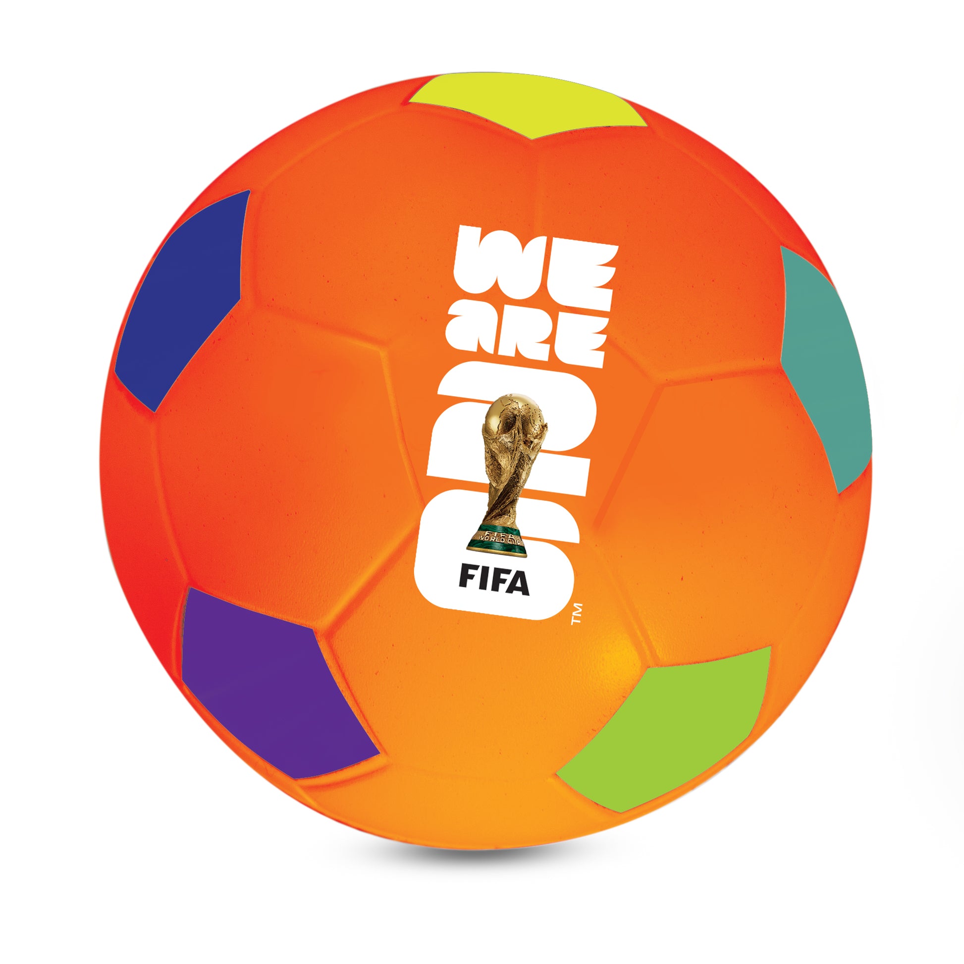 Official FIFA World Cup 2026 stress ball by HY-PRO SPORTS in Orange on a white background