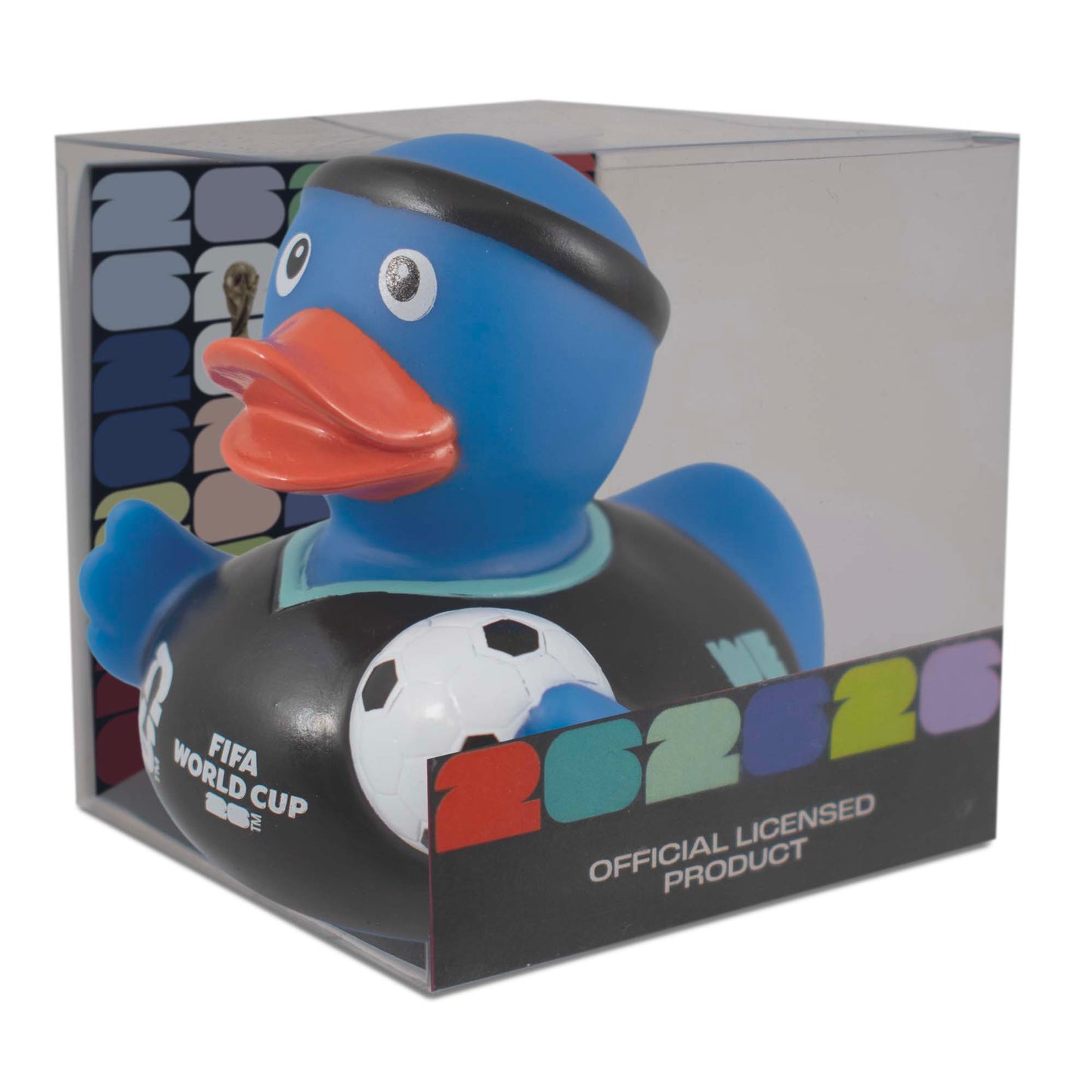 OFFICIAL FIFA WORLD CUP 2026 RUBBER DUCK BY HY-PRO SPORTS ON A WHITE BACKGROUND