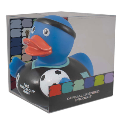 OFFICIAL FIFA WORLD CUP 2026 RUBBER DUCK BY HY-PRO SPORTS ON A WHITE BACKGROUND