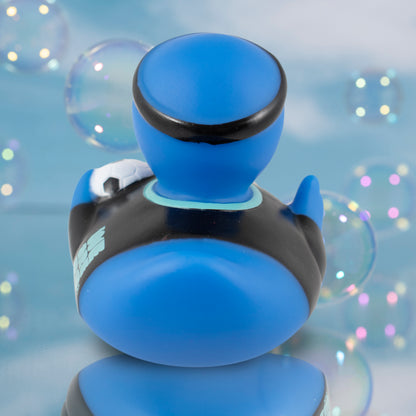 BACK OF OFFICIALLY LICENSED FIFA WORLD CUP 2026 RUBBER DUCK BY HY-PRO SPORTS ON A BLUE BUBBLE BACKGROUND