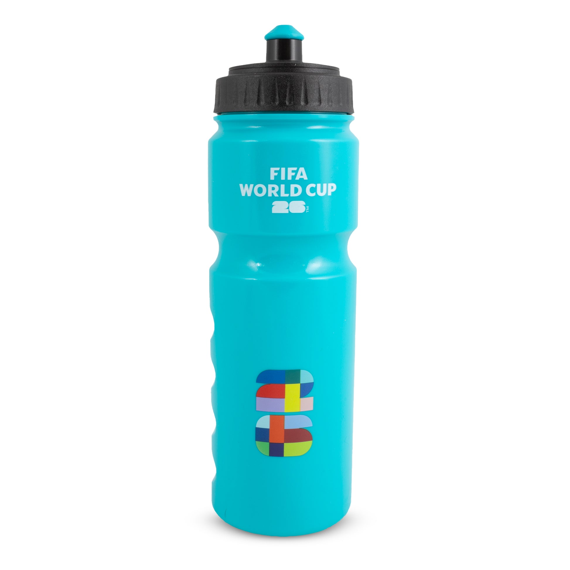 FIFA WORLD CUP 2026 WATER BOTTLE IN AQUA ON A WHITE BACKGROUND