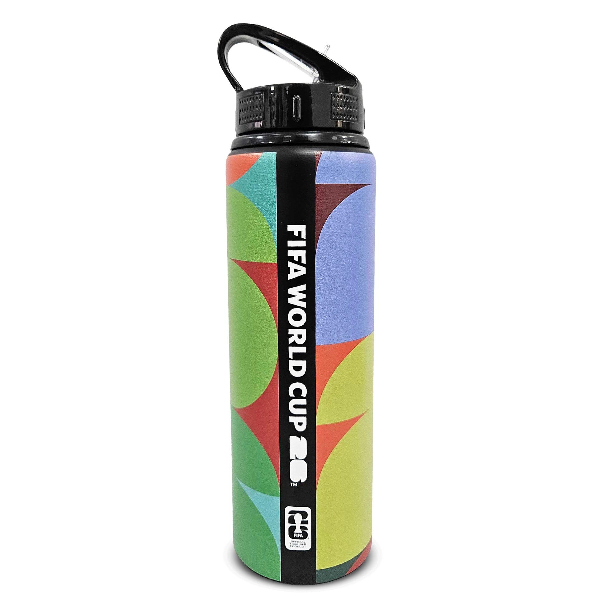 OFFICIAL FIFA WORLD CUP 2026 750ML ALUMINIUM WATER BOTTLE BY HY-PRO SPORTS ON A WHITE BACKGROUND