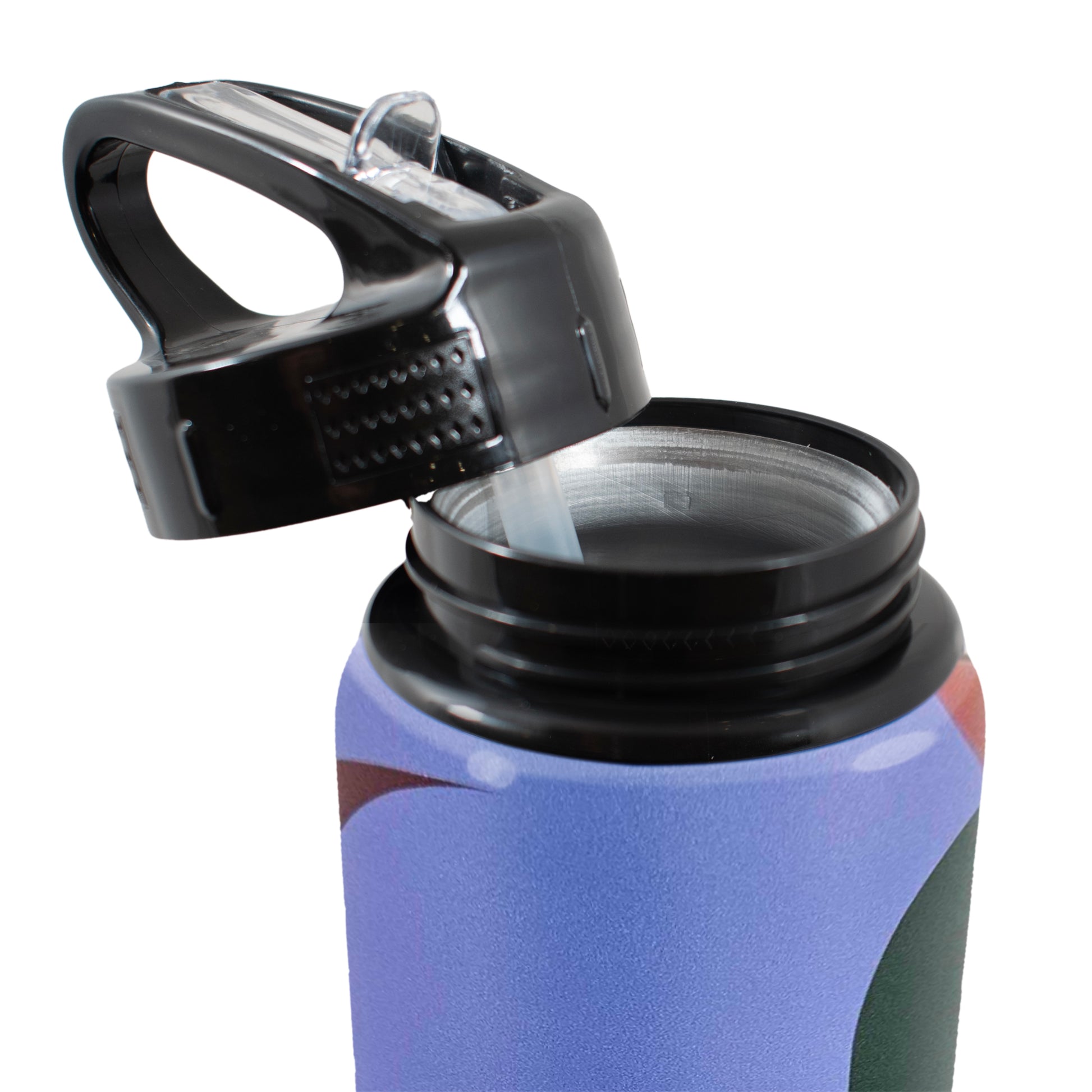 FIFA WORLD CUP 2026 750ML ALUMINIUM WATER BOTTLE BY HY-PRO SPORTS ON A WHITE BACKGROUND - CLOSE UP OF LID AND STRAW