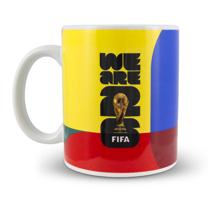 FIFA WORLD CUP 2026 CERAMIC MUG WITH WE ARE 26 BRANDING ON A WHITE BACKGROUND.