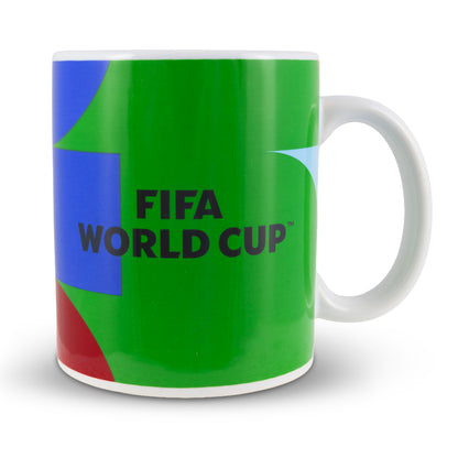 OFFICIALLY LICENSED FIFA WORLD CUP 2026 CERAMIC MUG WITH WE ARE 26 BRANDING ON A WHITE BACKGROUND.