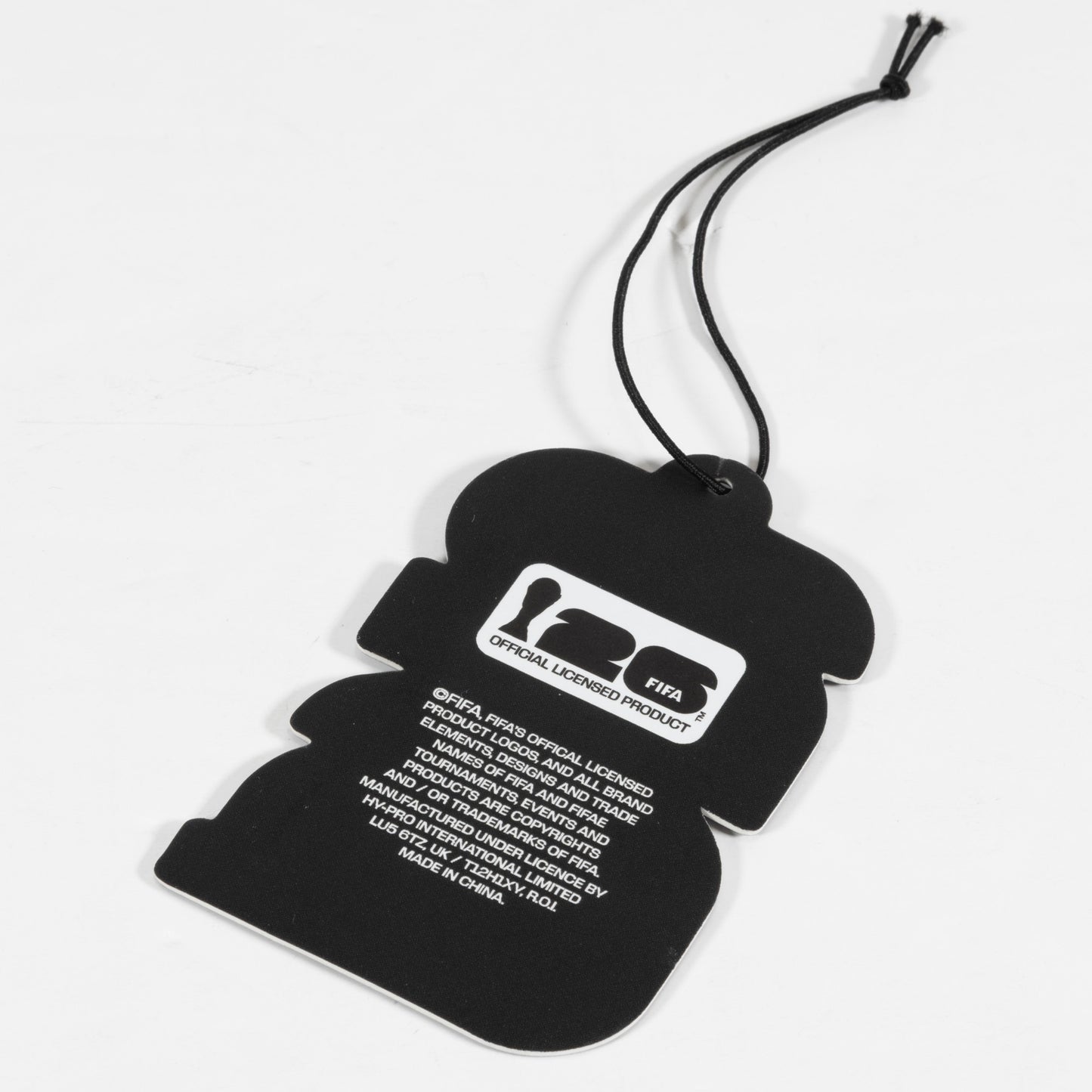 OFFICIALLY LICENSED FIFA WORLD CUP 2026 AIR FRESHNER IN BLACK AND WHITE WITH OFFICIAL LICENSED PRODUCT LOGO ON A WHITE BACKGROUND