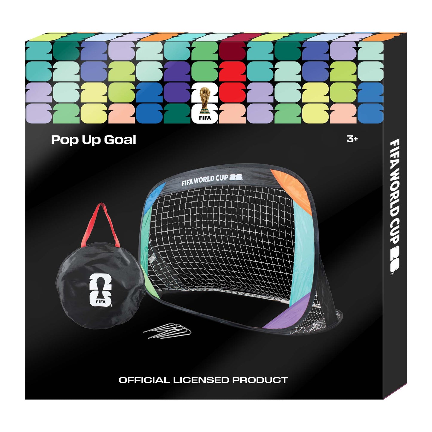 FIFA WORLD CUP 2026 POP UP GOAL BY HY-PRO SPORTS WITH A 26 FIFA BRANDED CARRY BAG INSIDE A FIFA BRANDED BOX ON A WHITE BACKGROUND