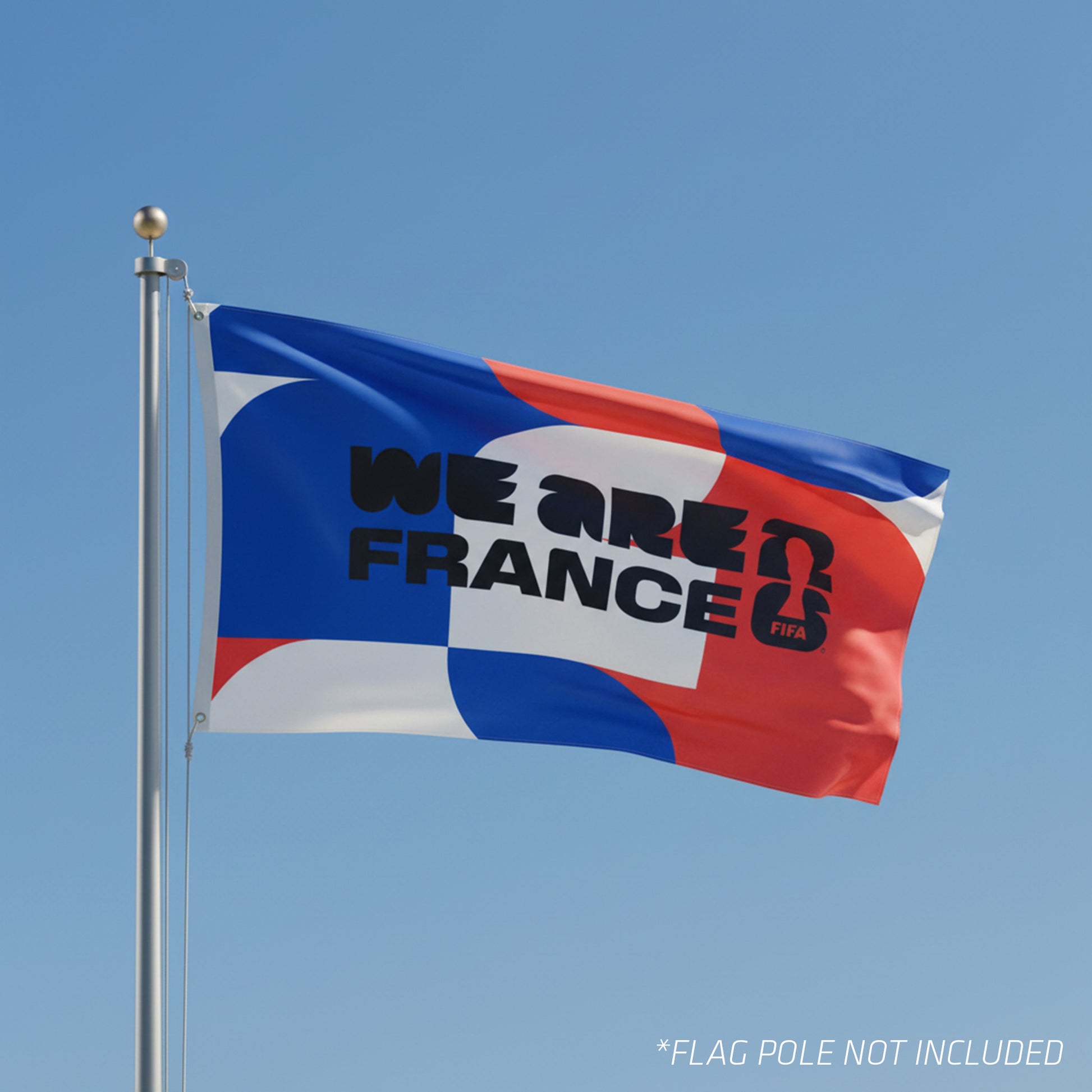 OFFICIAL FIFA WORLD CUP 2026 5FT X 3FT FLAG - FRANCE ON A FLAG POLE WITH A BLUE SKY BACKGROUND