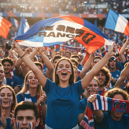 OFFICIAL FIFA WORLD CUP 2026 5FT X 3FT FLAG - FRANCE BEING WAVED IN THE AIR AT A FOOTBALL MATCH