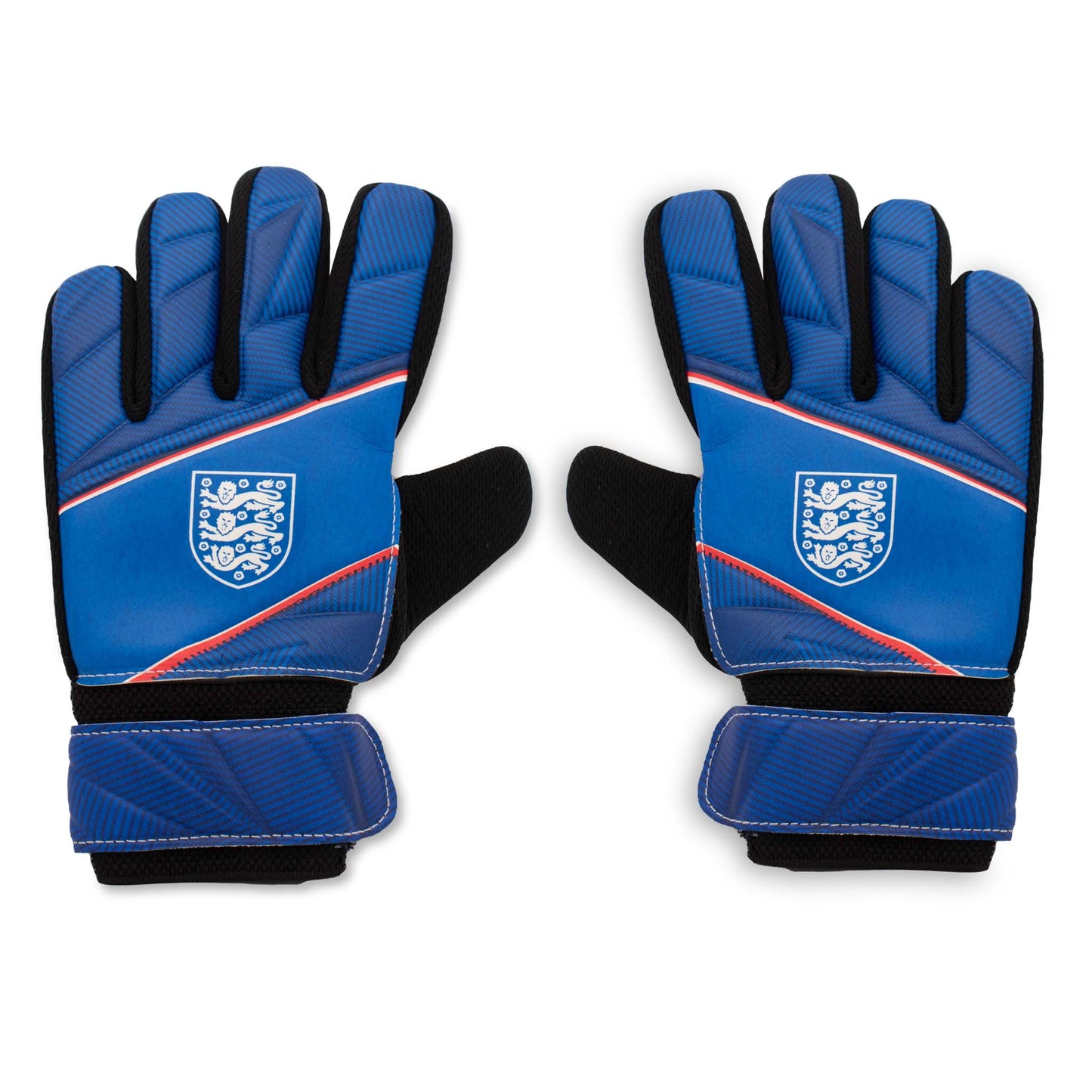 Officially Licensed England 3 lions goal keeper gloves in blue on a white background