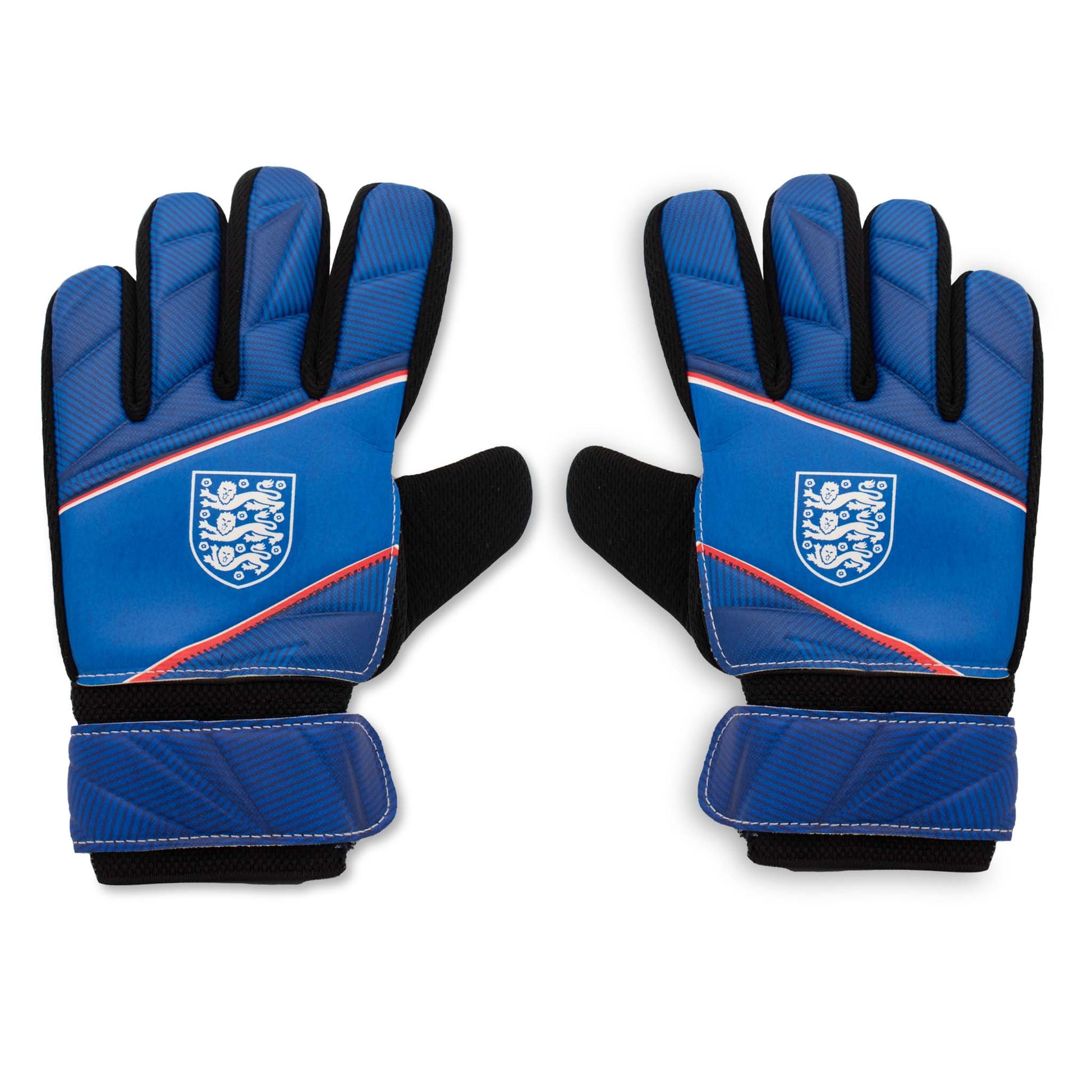 Officially Licensed England 3 lions goal keeper gloves in blue on a white background