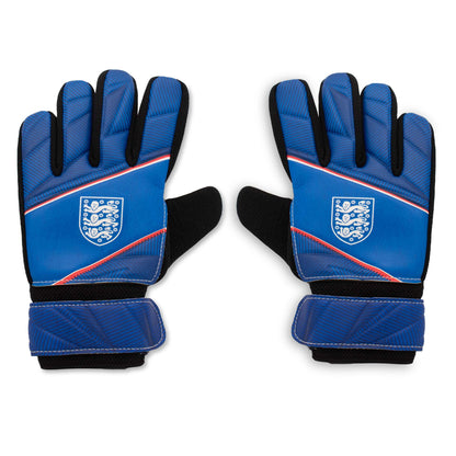 Officially Licensed England 3 lions goal keeper gloves in blue on a white background