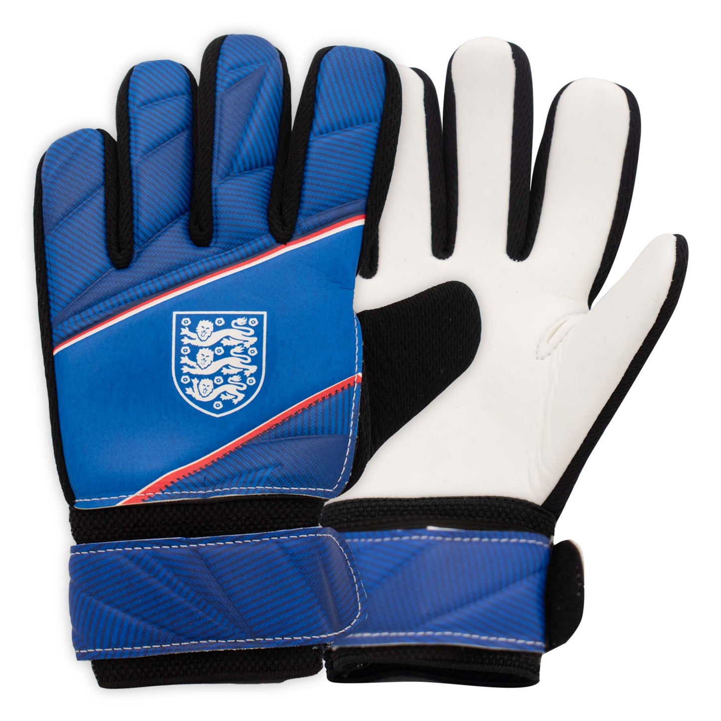 Officially Licensed England 3 lions goal keeper gloves in blue with white inside on a white background