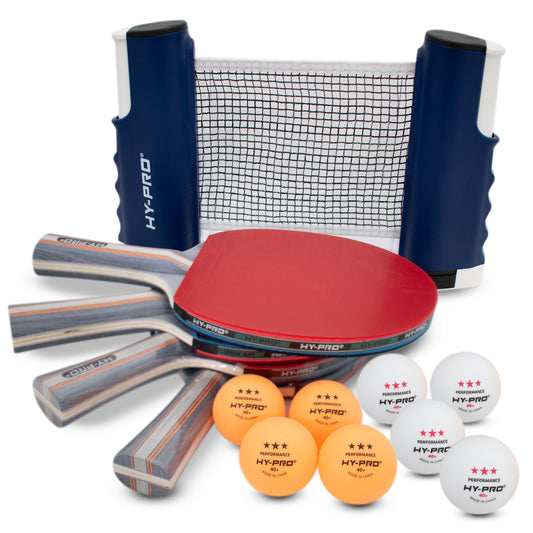 Hy-Pro Table Tennis Set – 2 or 4 Person Portable Ping Pong Set with Retractable Table Tennis Net
