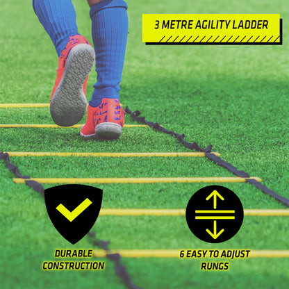 3m agility ladder with 6 easy to adjust rungs being used by a football player on grass