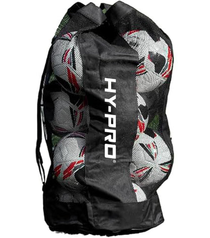 Hy-Pro Sports Jumbo ball bag in black which holds 12 size five footballs on a white background