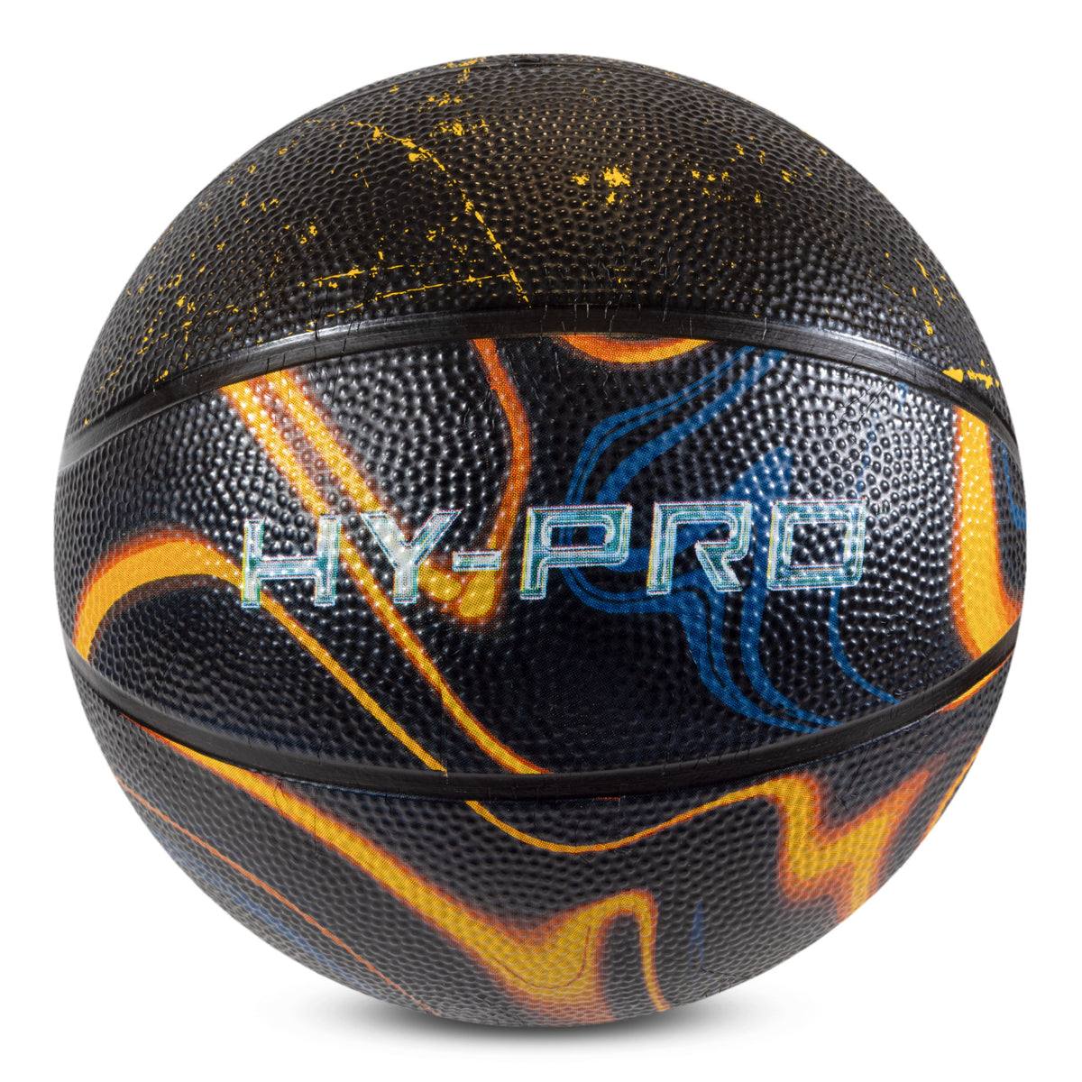 Hy-Pro size 5 orbit basketball in black with paint splatter design on a white background