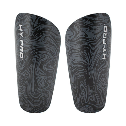 Hy-Pro Sports Shin pad in grey and black on a white background