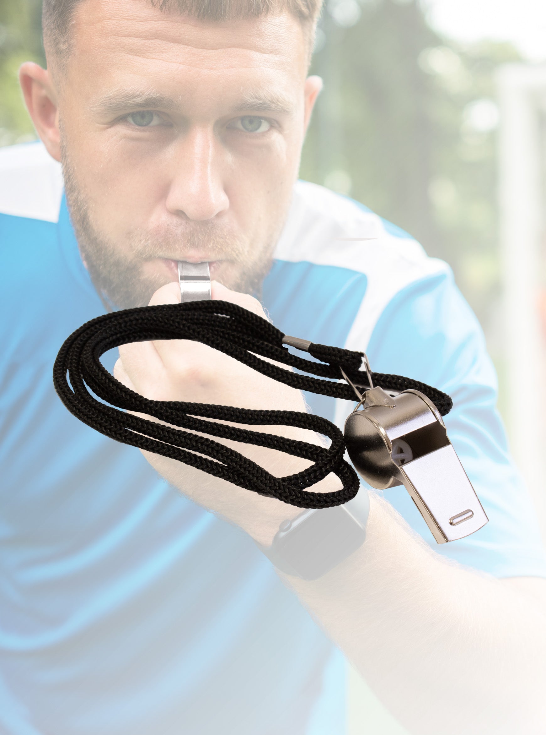 Hy-Pro metal sports whistle being used 