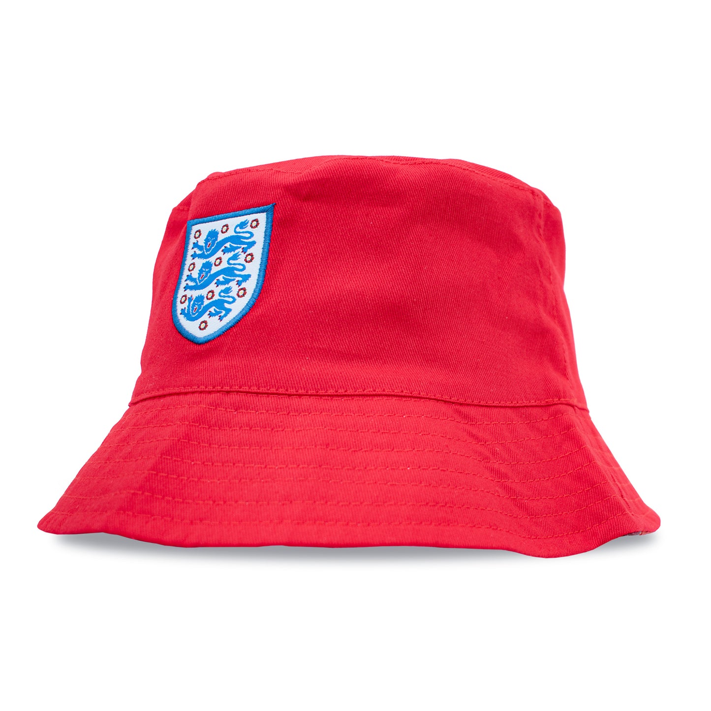 Officially licensed England bucket hat in red with 3 lions crest by Hy-Pro on a white background