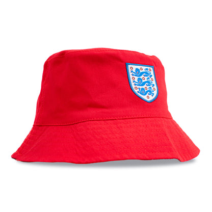 Officially licensed England bucket hat in red with 3 lions crest by Hy-Pro Sports on a white background