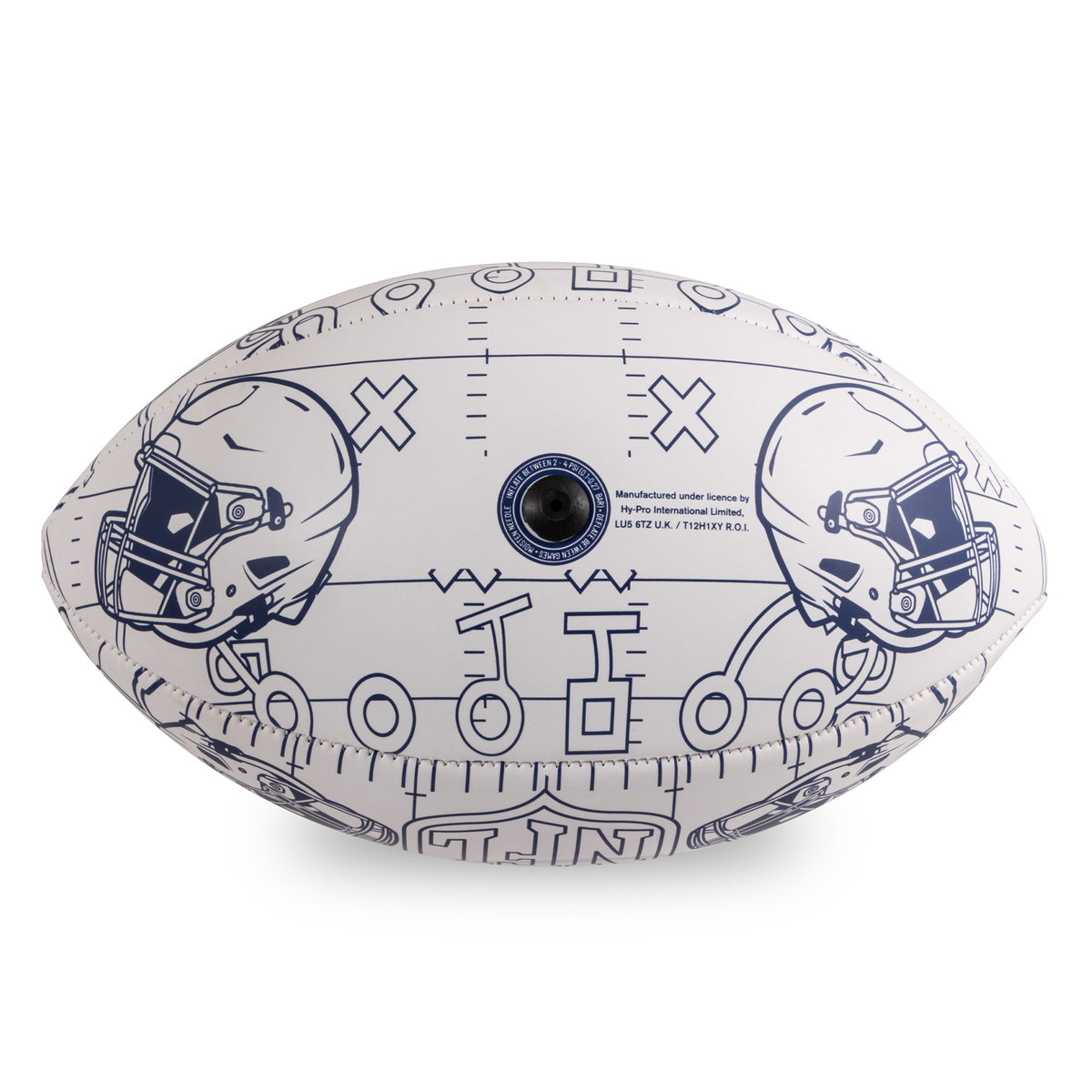 Bottom of NFL colour in rugby ball on a white background 