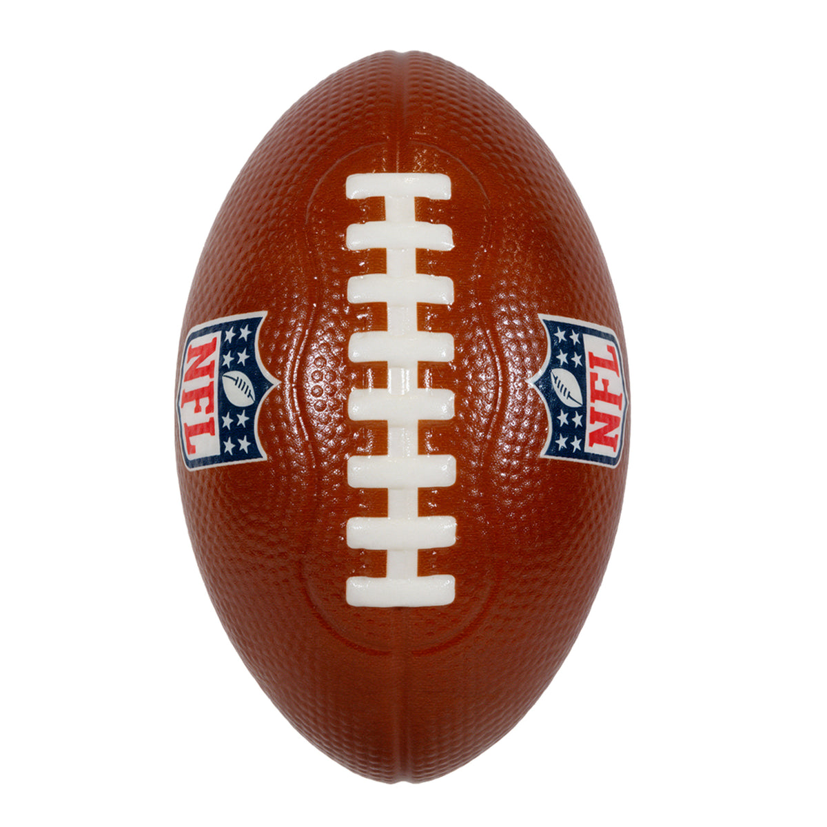 Mini NFL American football in brown with NFL crest on a white background