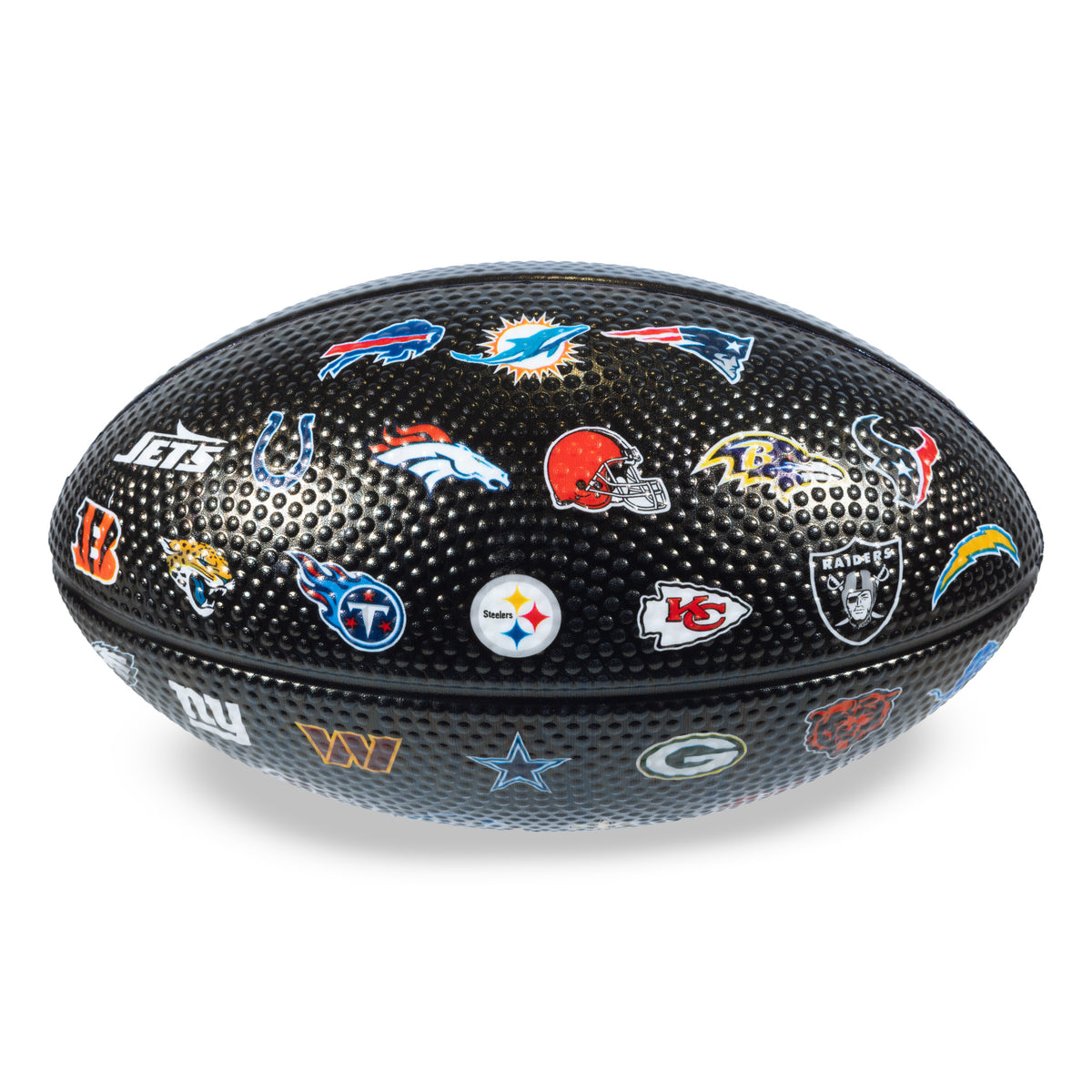 NFL Foam American Football, with NFL logo and black design and brand logos on a white background