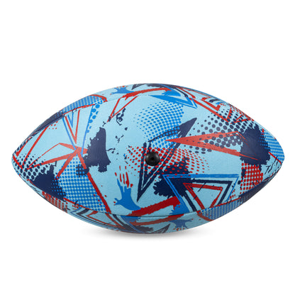 Back of the NFL neoprene ball in blue on a white background