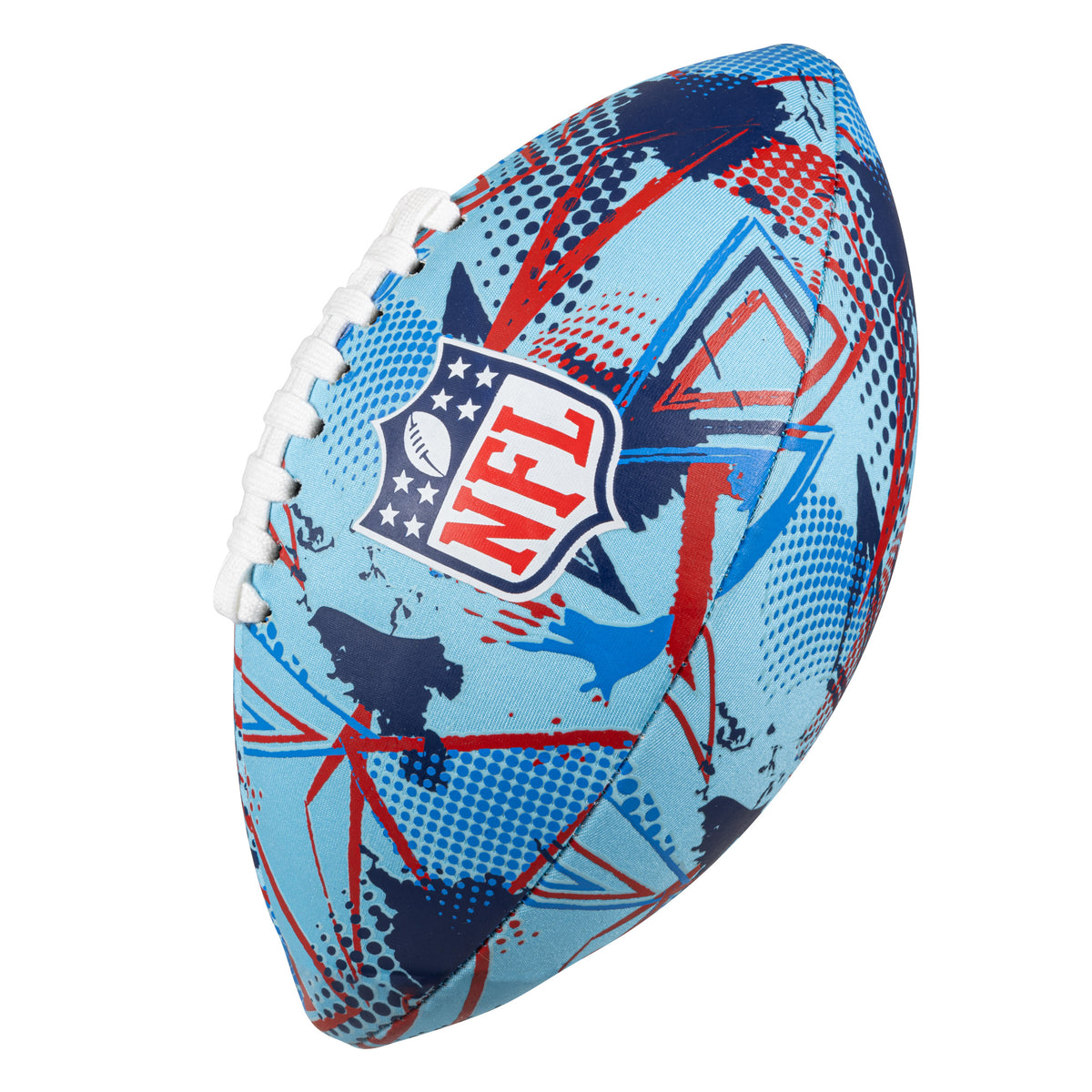blue and red neoprene nfl American football on a white background
