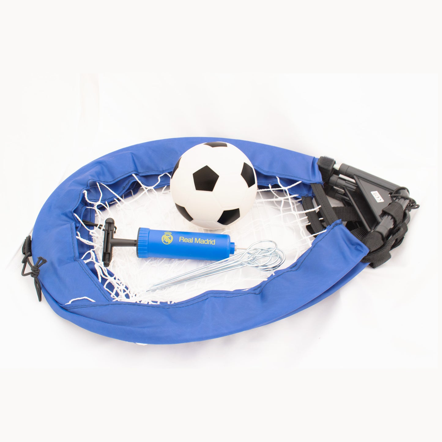 Hy-Pro Real Madrid C.F. Official Skills Goal Set – 2 Mini Goals, 4" Rubber Ball, Pump, Carry Bag & Pegs