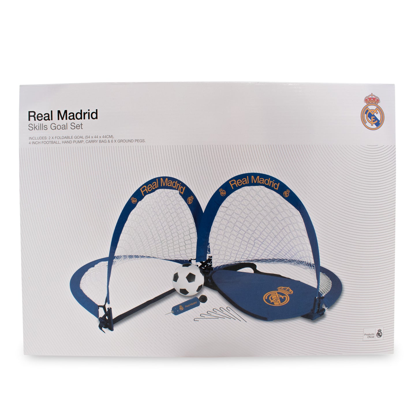 Hy-Pro Real Madrid C.F. Official Skills Goal Set – 2 Mini Goals, 4" Rubber Ball, Pump, Carry Bag & Pegs