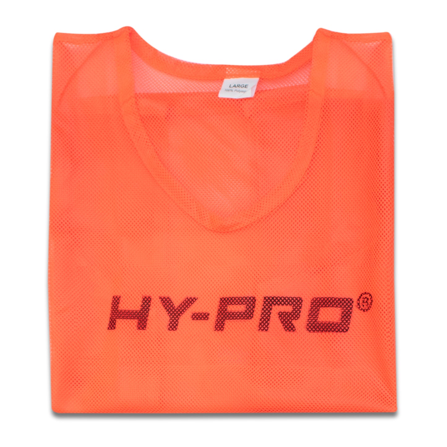 Bright Orange Hy-Pro sports bib folded on a white background