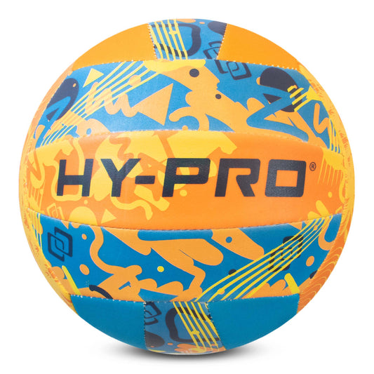 Hy-Pro Neoprene Volleyball in orange and Blue with HY-PRO logo on a white background