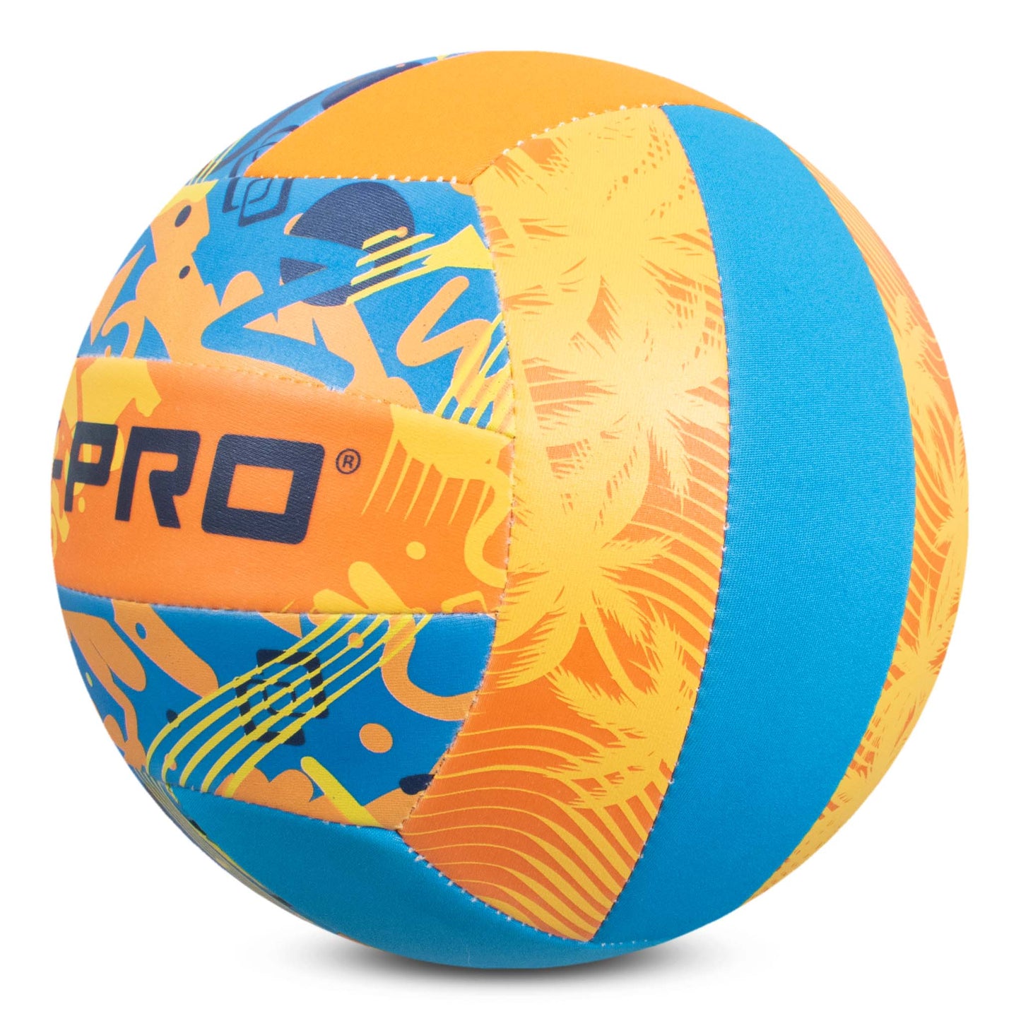 Hy-Pro Neoprene Volleyball with orange and Blue design, with HY-PRO logo on a white background