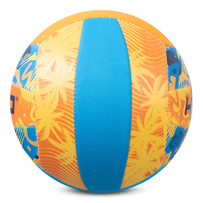 Hy-Pro Neoprene Volleyball with bright colourful orange, blue and yellow design and HY-PRO logo on a white background